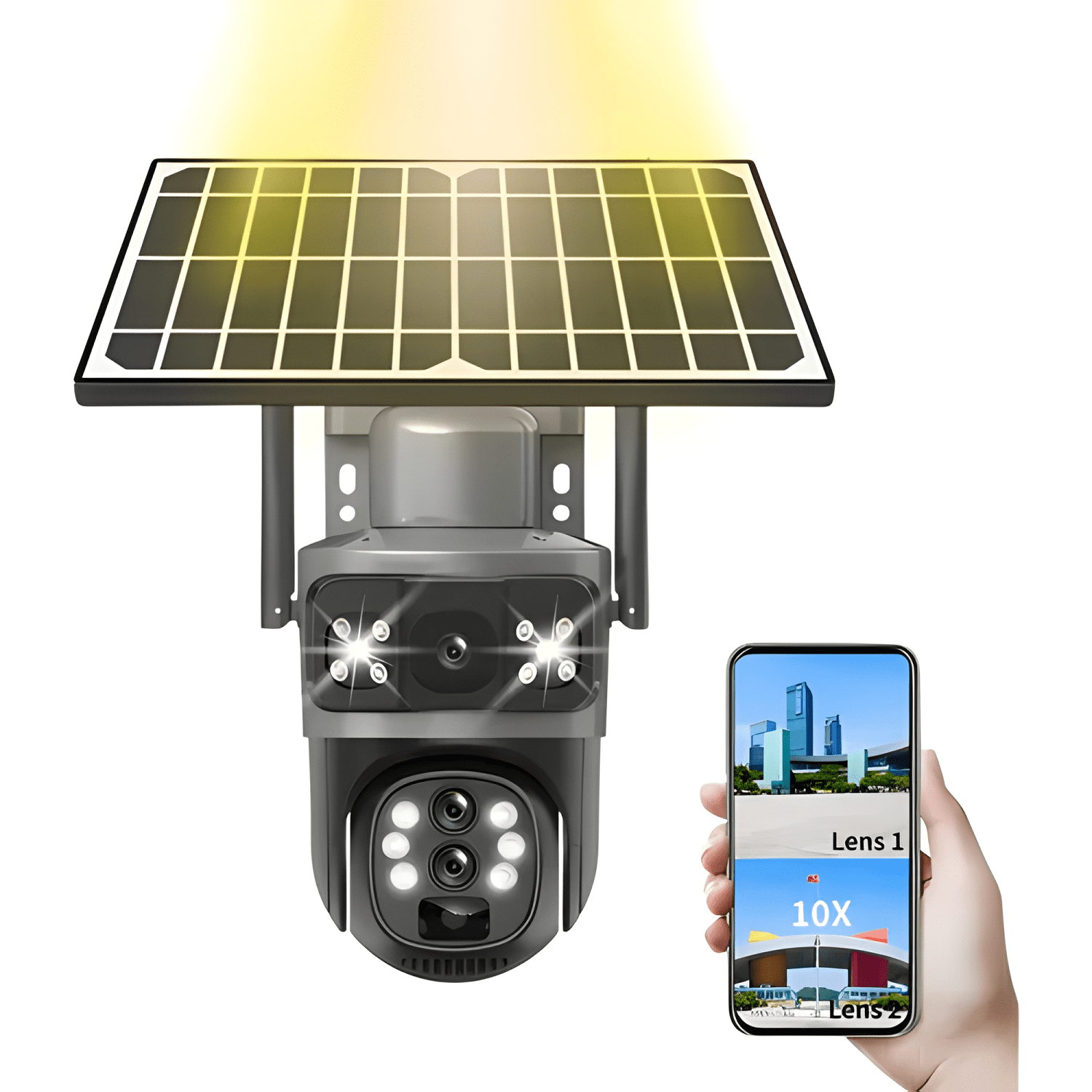 Zoom 10x Solar Camara de Seguridad Exterior con Lente Doble-0