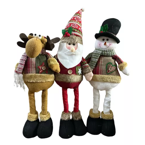 Pack x3 muñecos navideños pata larga pascuero, mono nieve multicolor-0