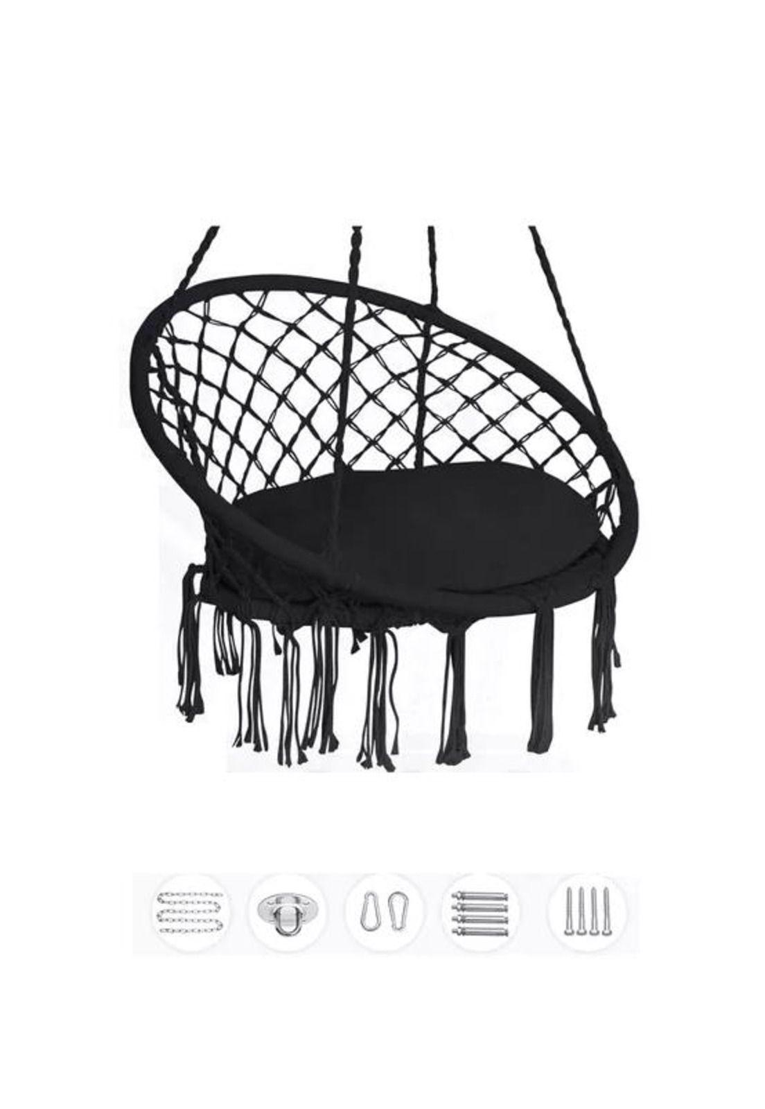 Silla Colgante Muna Tejida Negra Tipo Columpio Decorativa-1