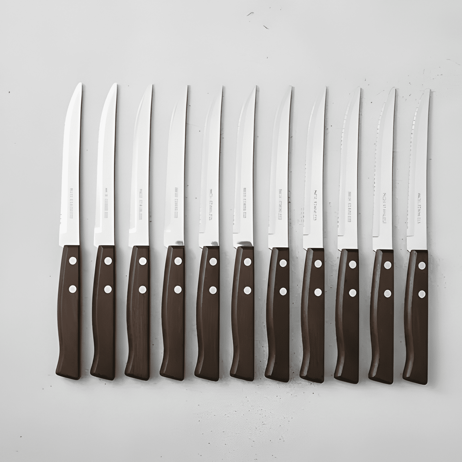 Pack 12 cuchillos acero inoxidable cubiertos madera asado #2-0