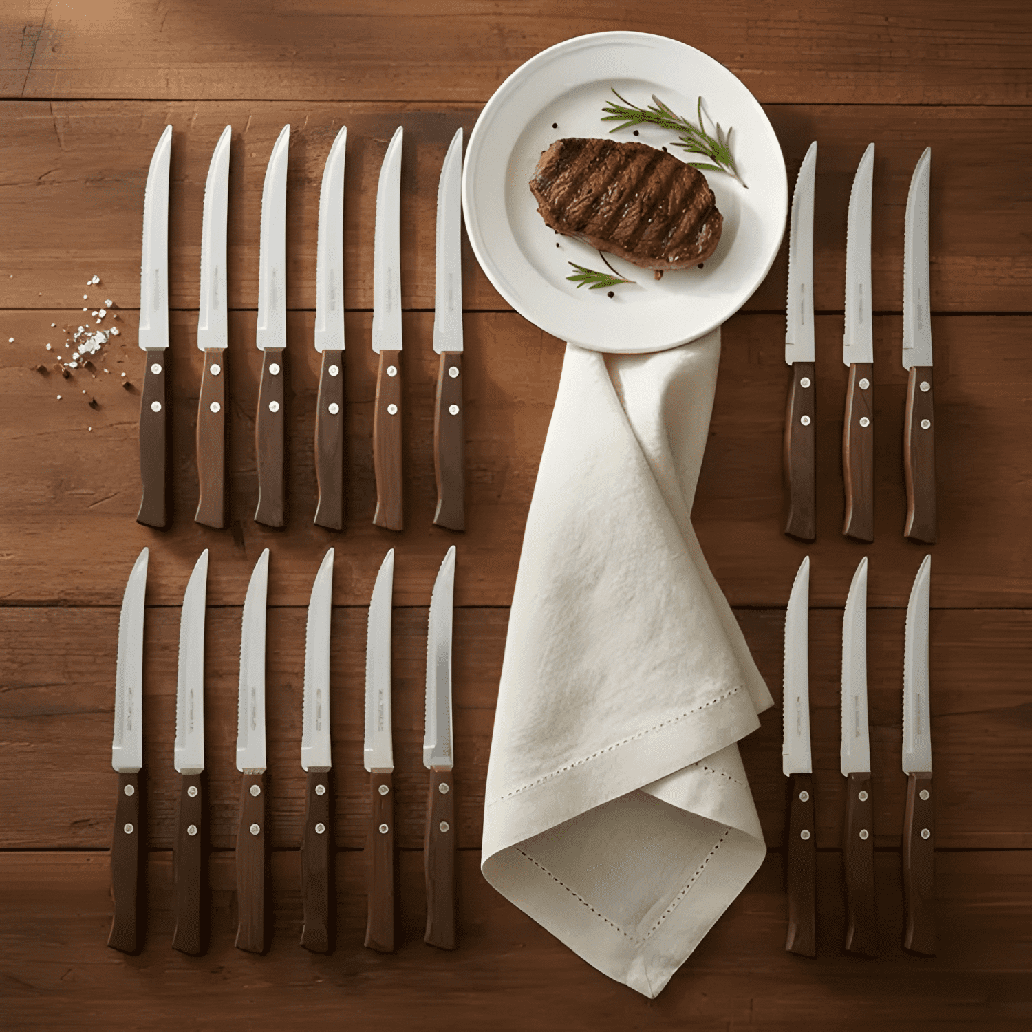 Pack 12 cuchillos acero inoxidable cubiertos madera asado #2-1