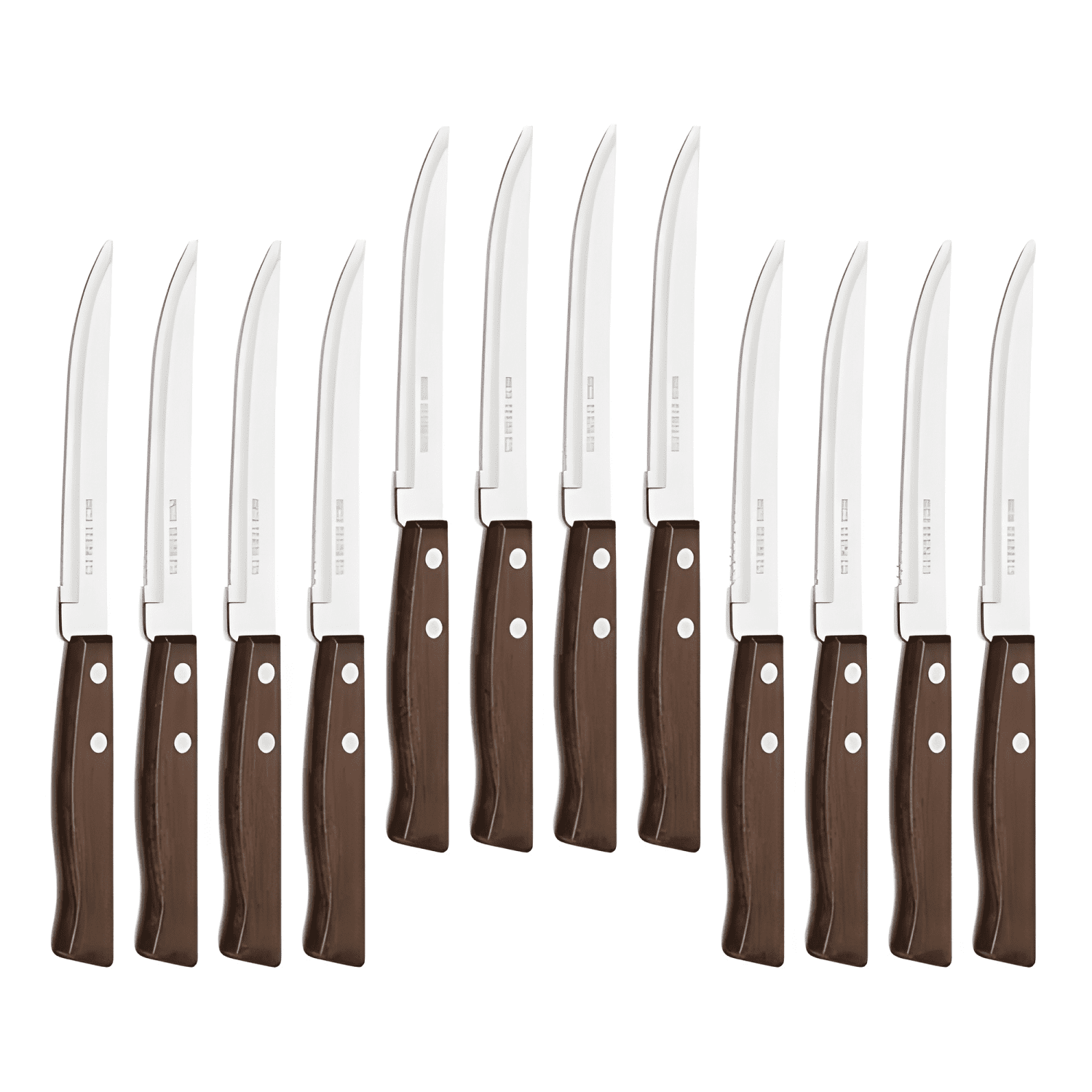 Pack 12 cuchillos acero inoxidable cubiertos madera asado #2-4