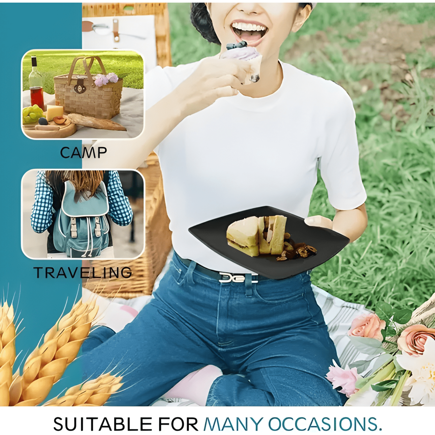 Cuadrada vajilla juego cocina paja trigo plato tazas kit #3-2