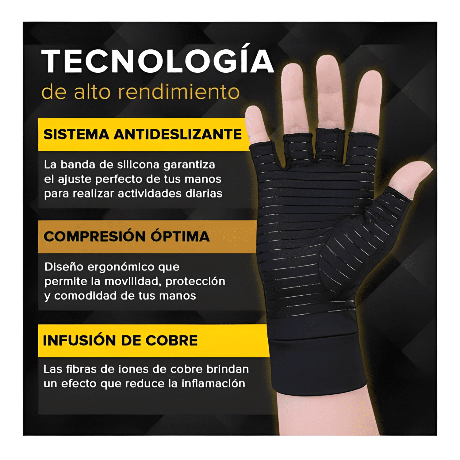 Guantes de cobre con compresión para túnel carpiano #18-2