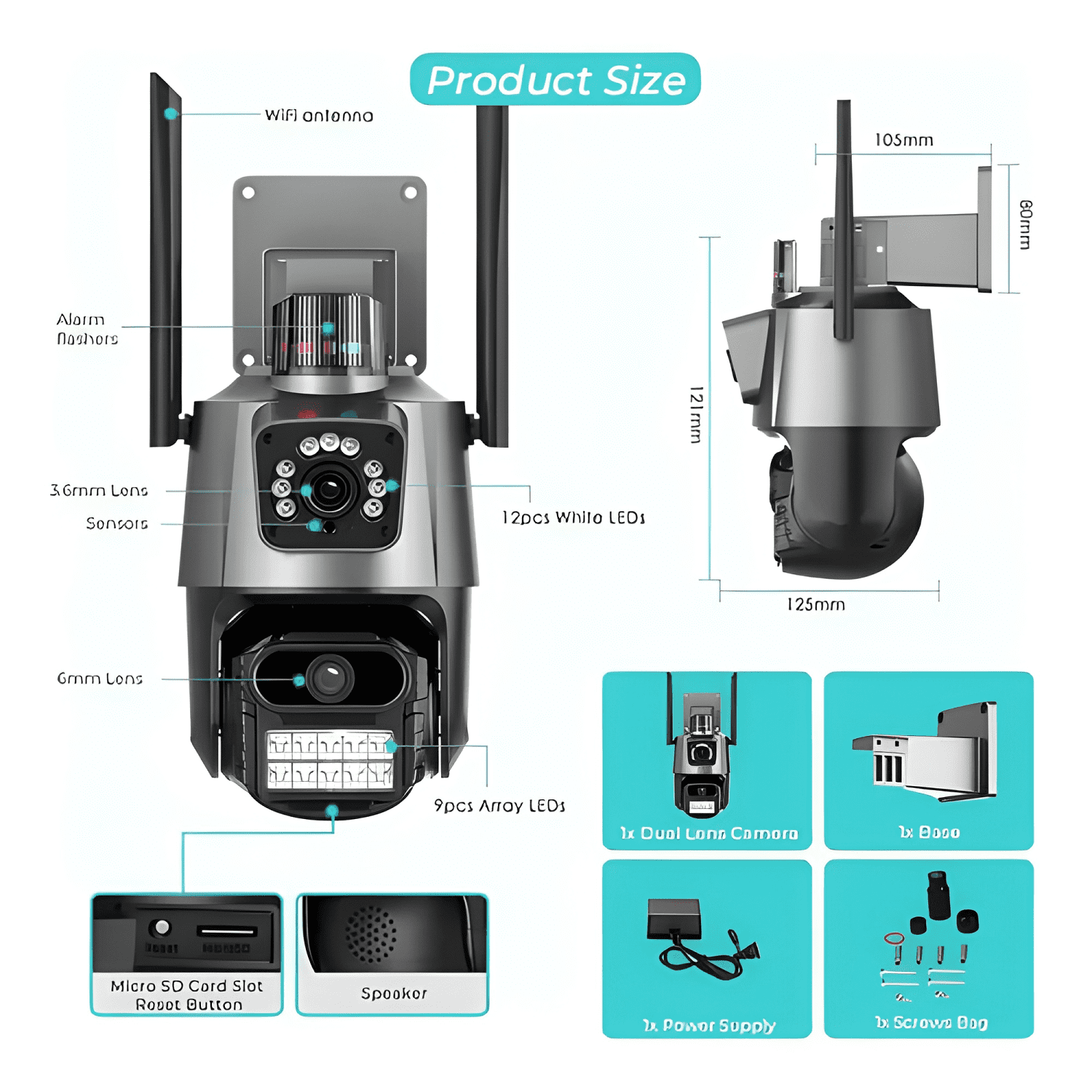 Camara de Seguridad Vigilancia Dual Visión Wifi Ip Negro-3