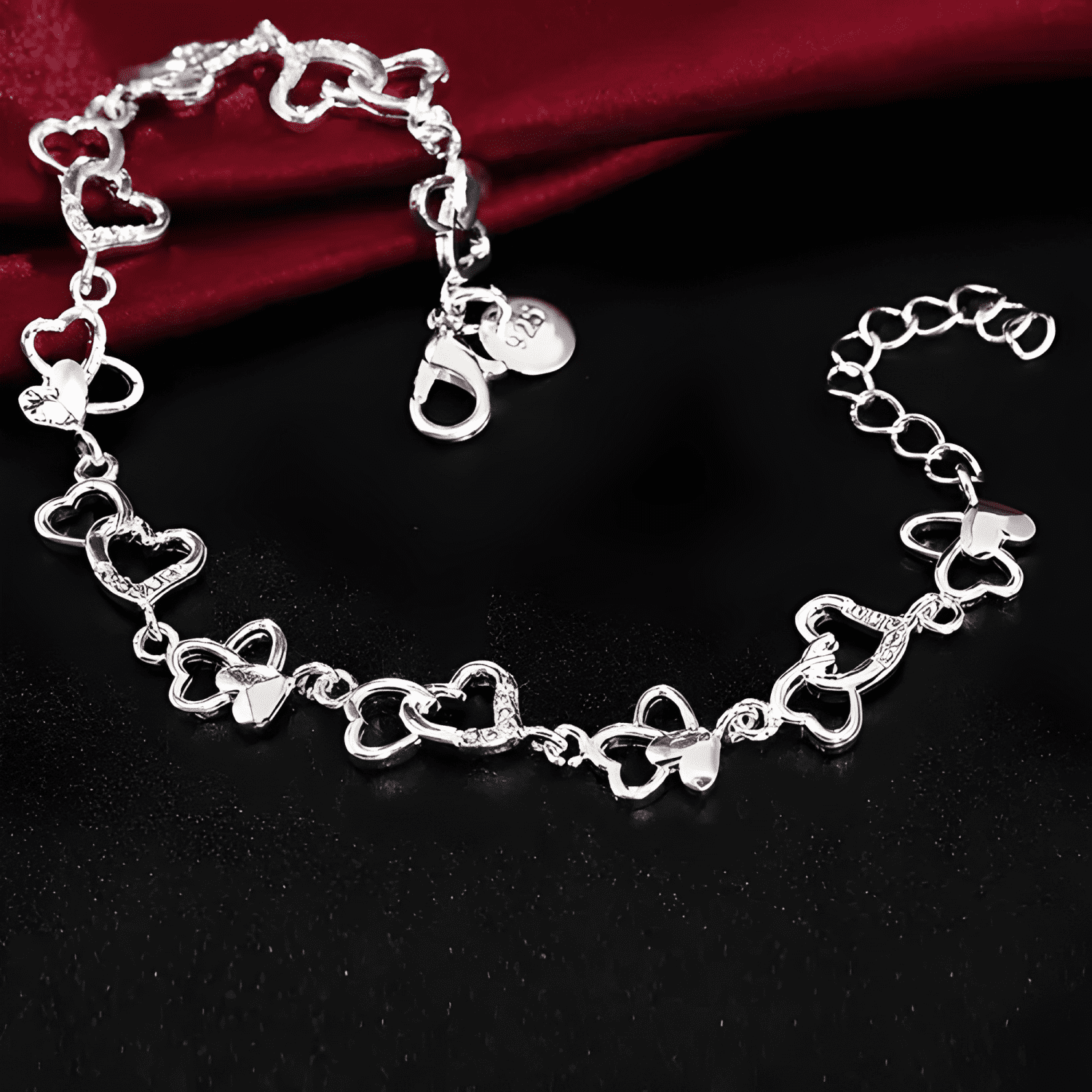 Pulsera plata 925 corazon mujer elegante regalo amor joyas-3