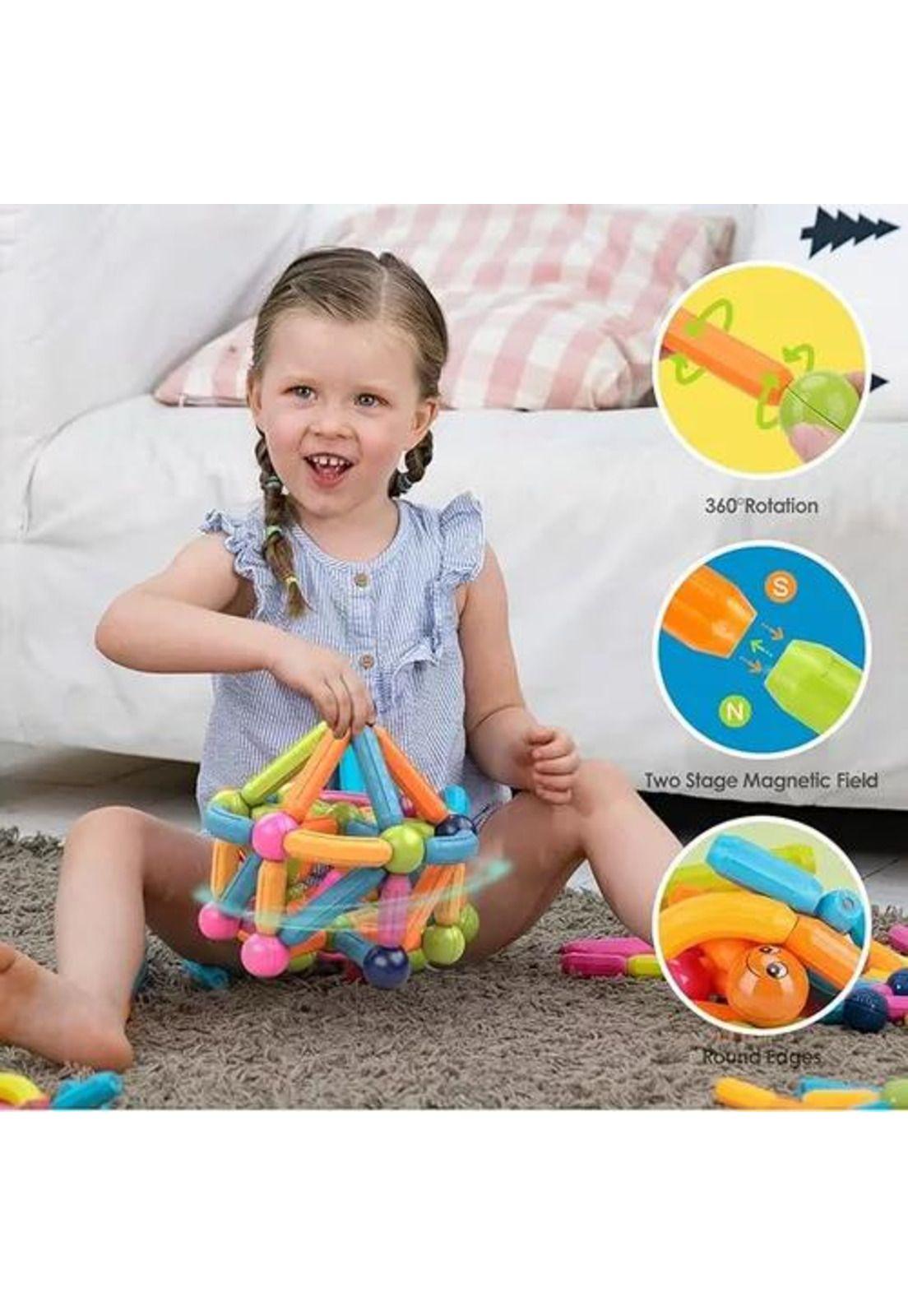 Juego de varillas magnéticas, juguete didáctico, bloques multicolor-3