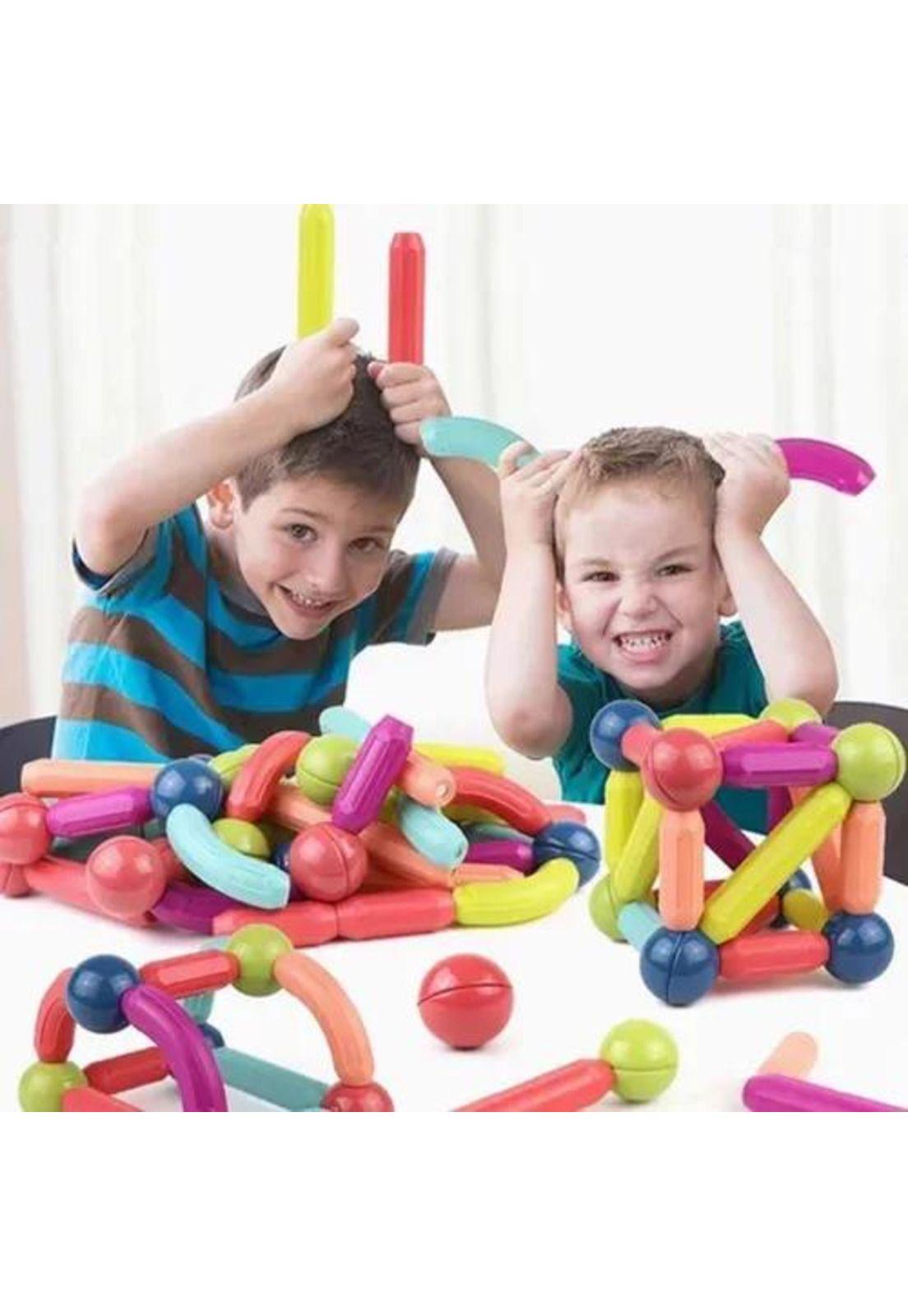Juego de varillas magnéticas, juguete didáctico, bloques multicolor-4