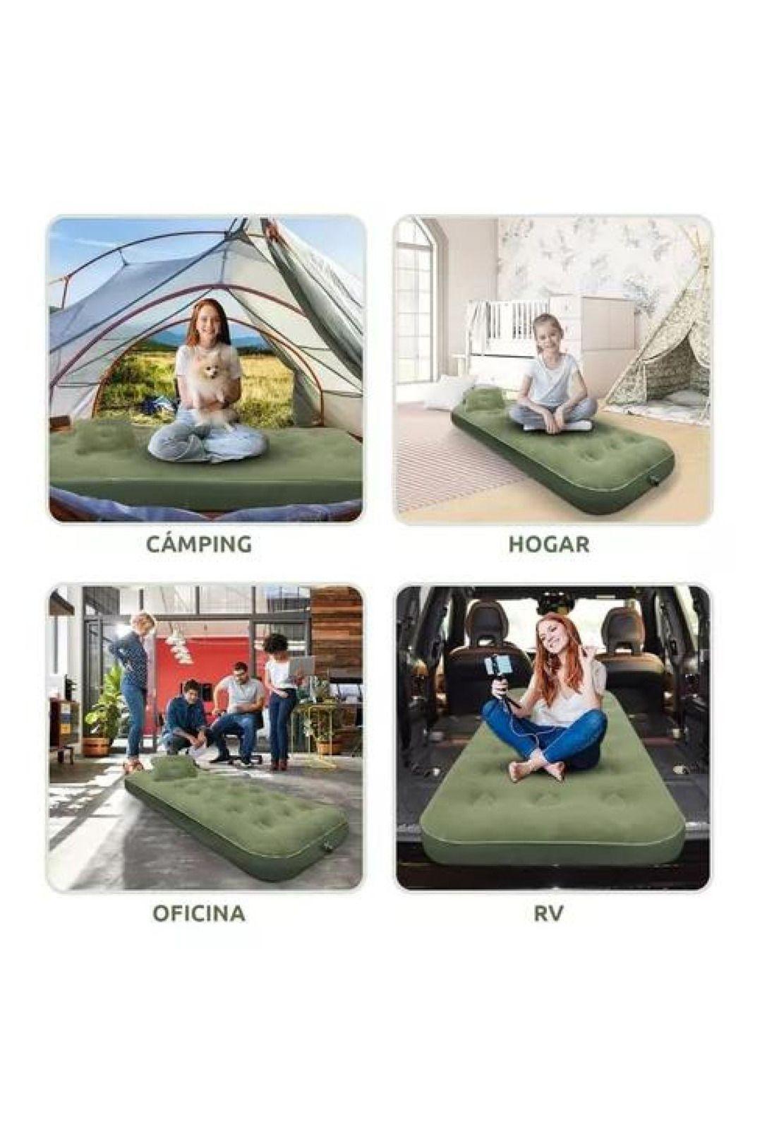 Colchón inflable individual, 1 plaza, + 1 almohada, + inflador, color verde-5