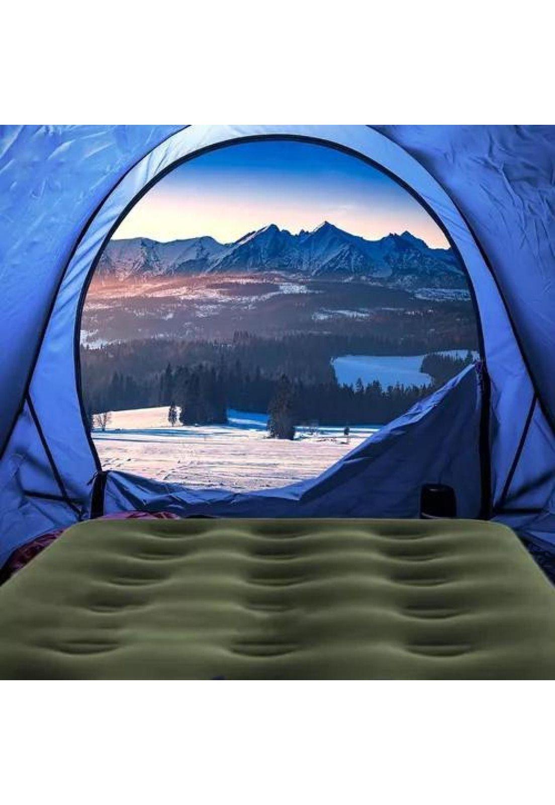 Colchón inflable individual, 1 plaza, + 1 almohada, + inflador, color verde-6