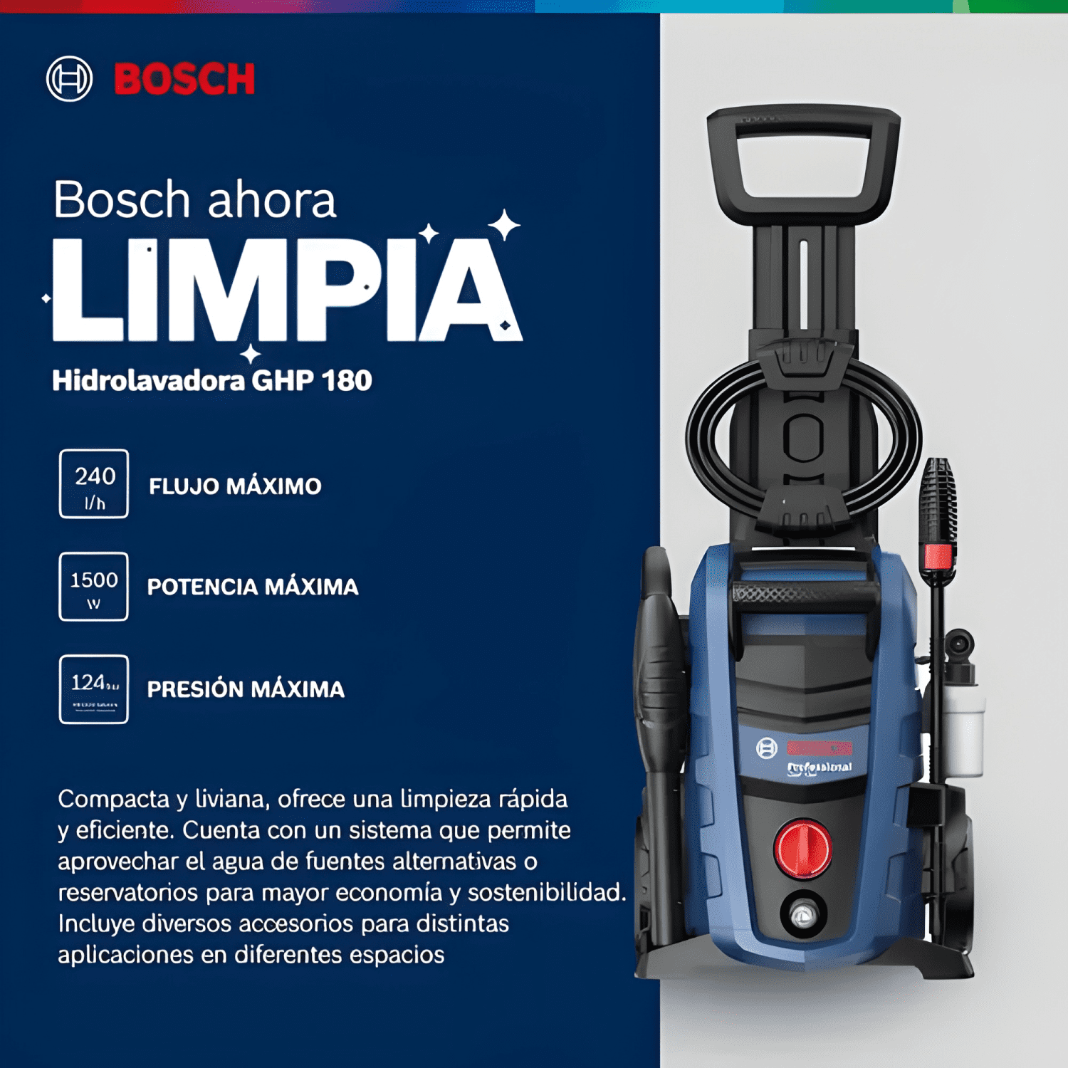 Hidrolavadora Eléctrica Bosch Ghp180 1500 W + Shampoo Azul-3