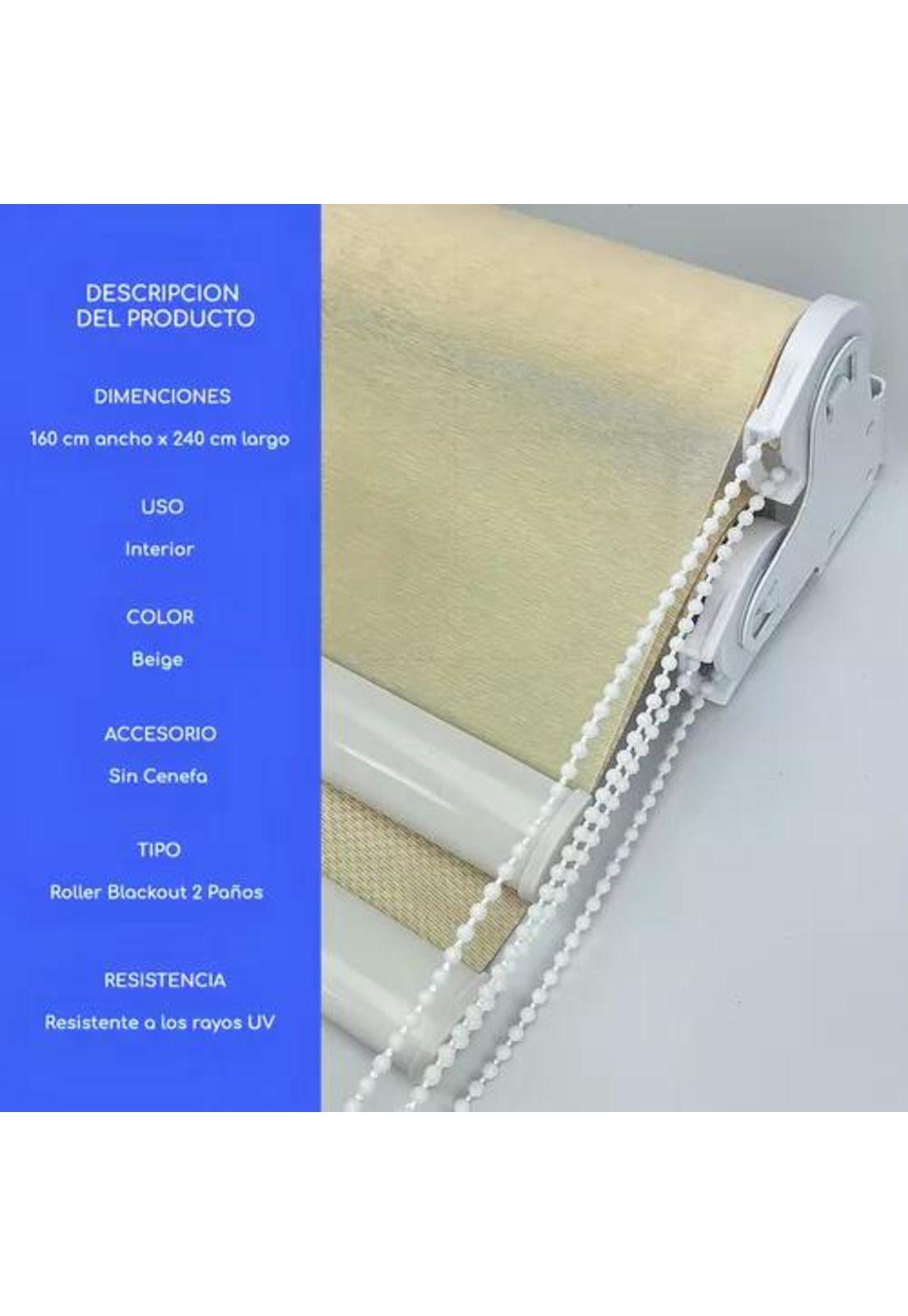 Cortina Roller Blackout 2 Paños 160x240 Doble Visillo Beige Sin Cenefa-5