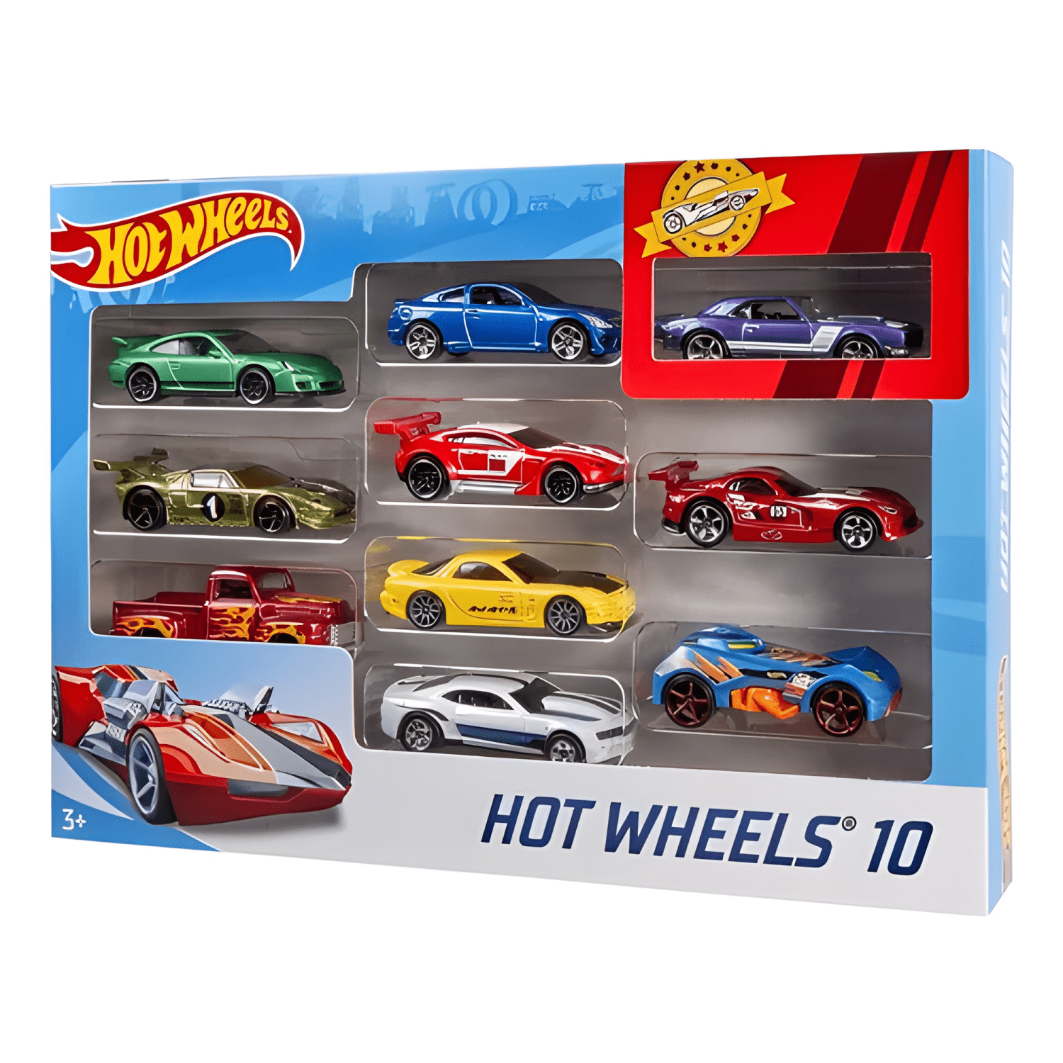 Pack 10 autos Hot Wheels con caja porta autos-2