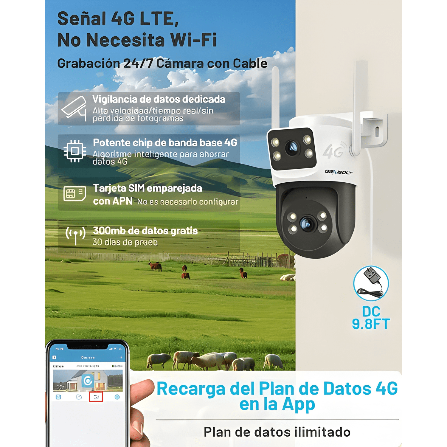 Genbolt® 3g/4g Lte Cámara de Vigilancia Exterior con Sim-4
