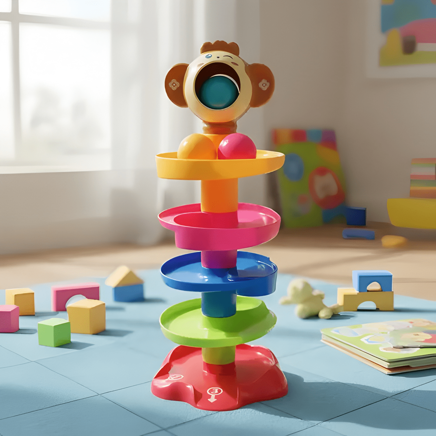 Torre montessori de caída con bolas giratorias para niños-0