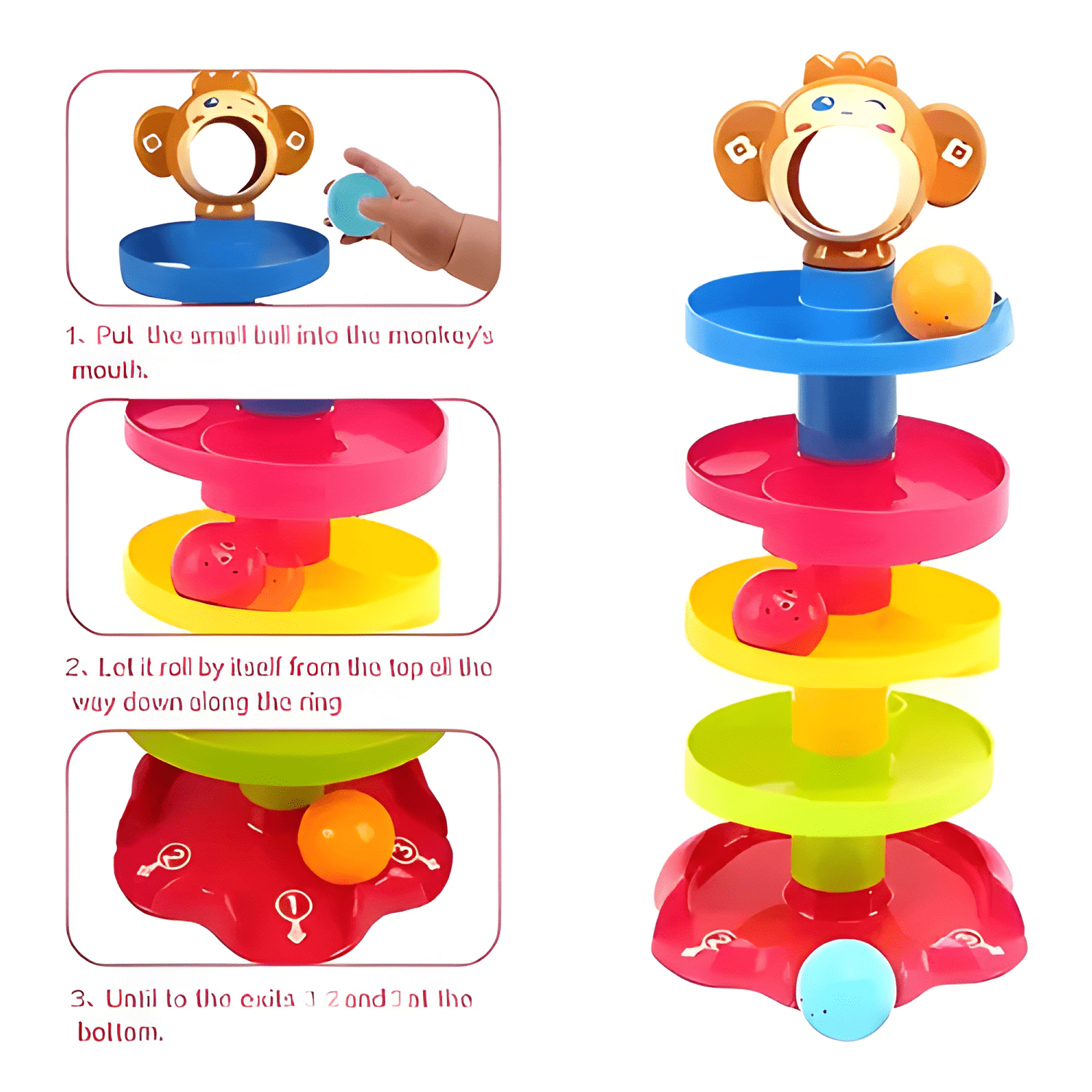 Torre montessori de caída con bolas giratorias para niños-3