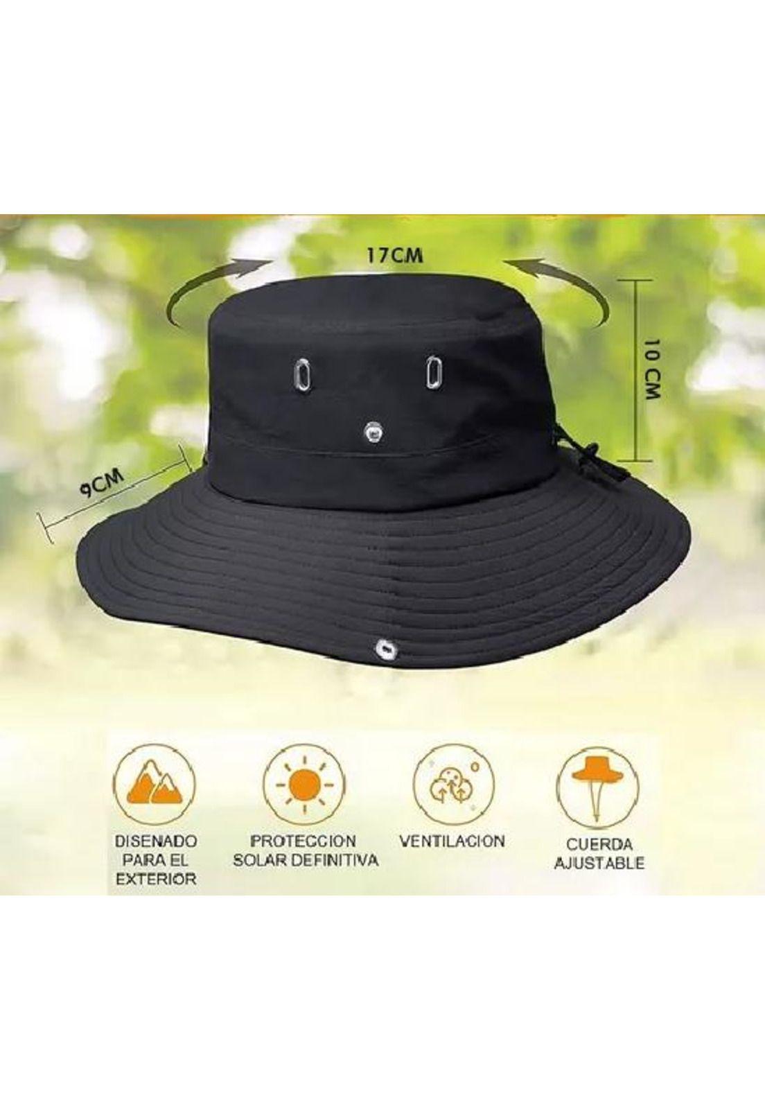 Sombrero Pescador Trekking Cordon Ajustable Impermeable Negro-3