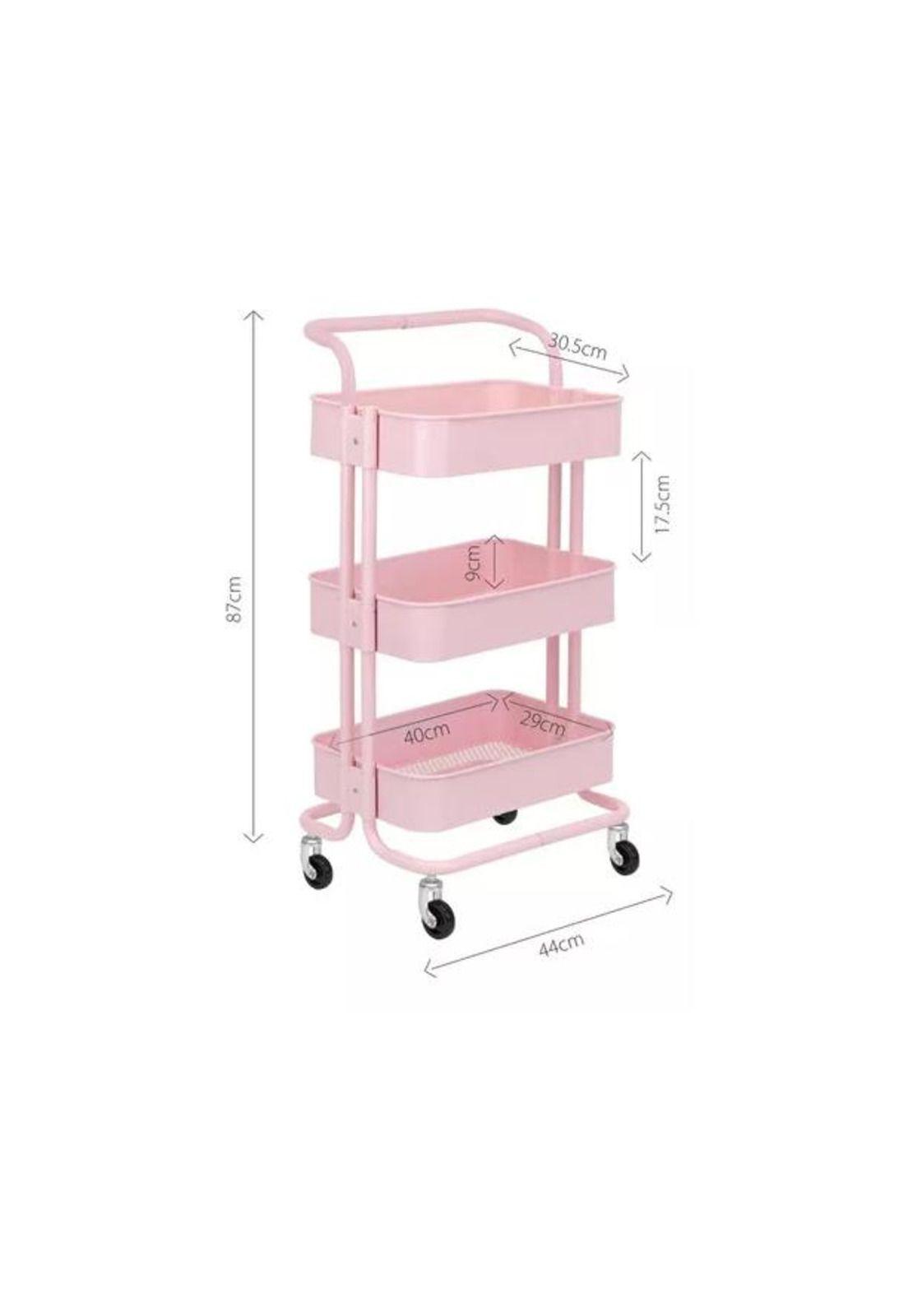 Carrito Organizador Metálico 3 Niveles Multiusos Con Ruedas Rosa-3