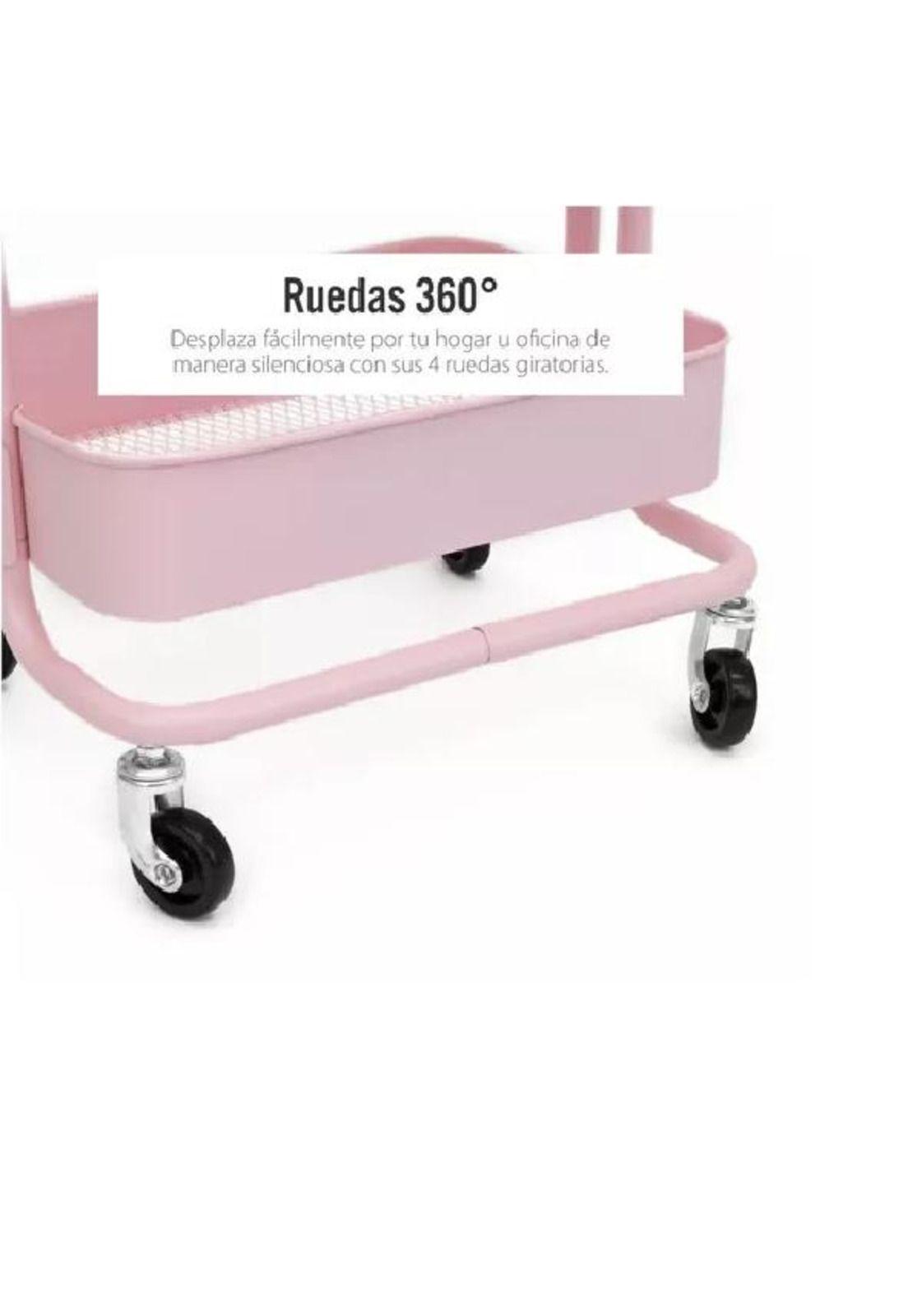 Carrito Organizador Metálico 3 Niveles Multiusos Con Ruedas Rosa-4