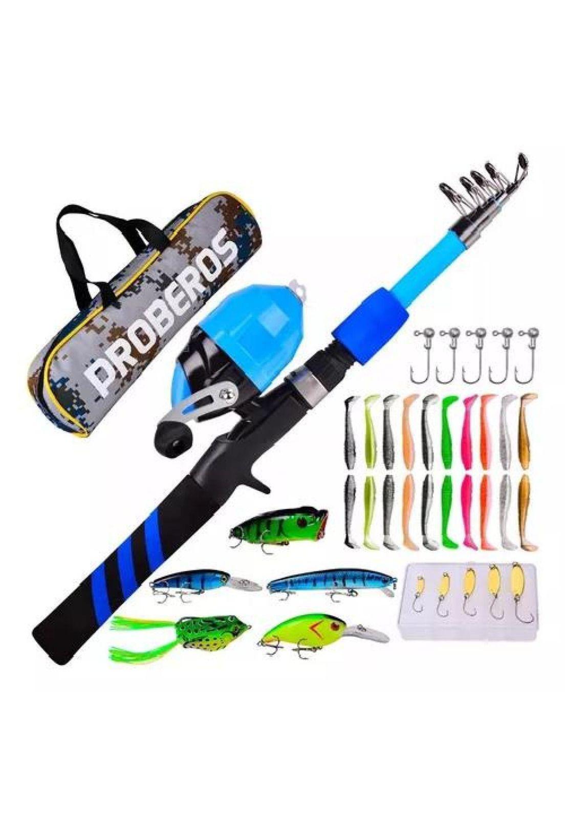 Kit de pesca 1.8 m caña, carrete, señuelo y accesorios multicolor-0