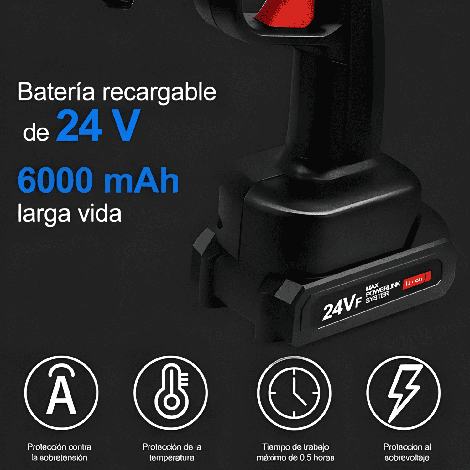 Hidrolavadora portátil inalámbrica 500W 30bar 50m manguera-4