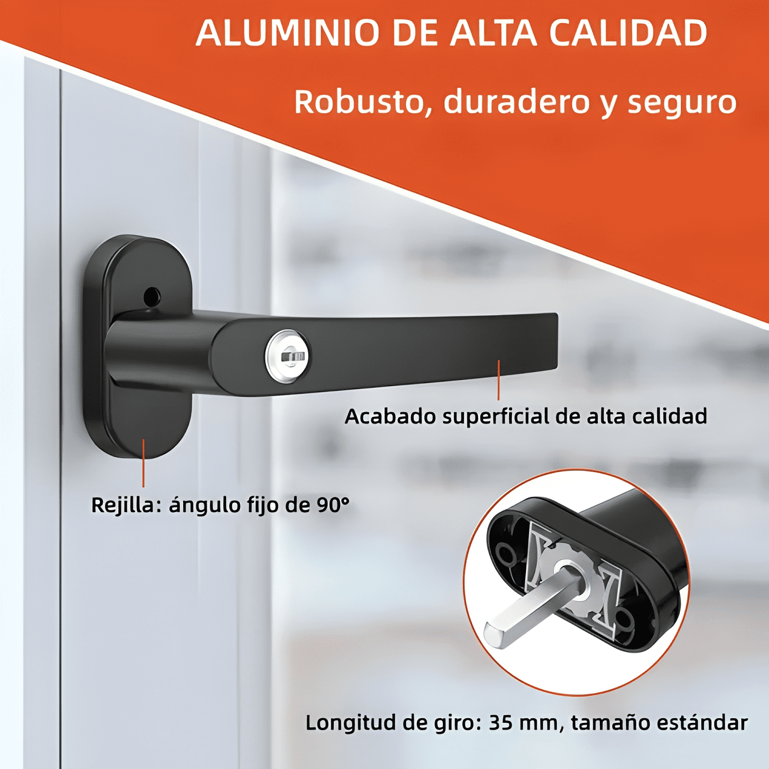 Manilla aluminio con cerradura llave y seguro ventanas 4u-2