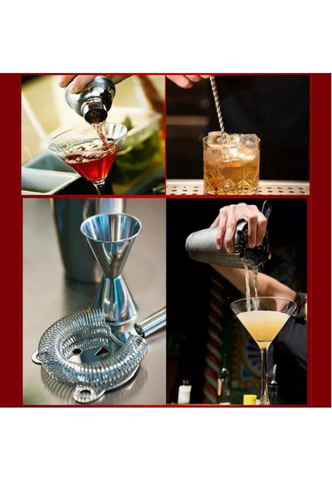 Set De Coctelería Bar Kit Utensilios Cobre Con Base Madera-4