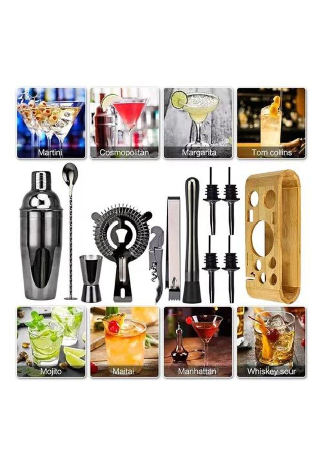 Set De Coctelería Bar Kit Utensilios Cobre Con Base Madera-6