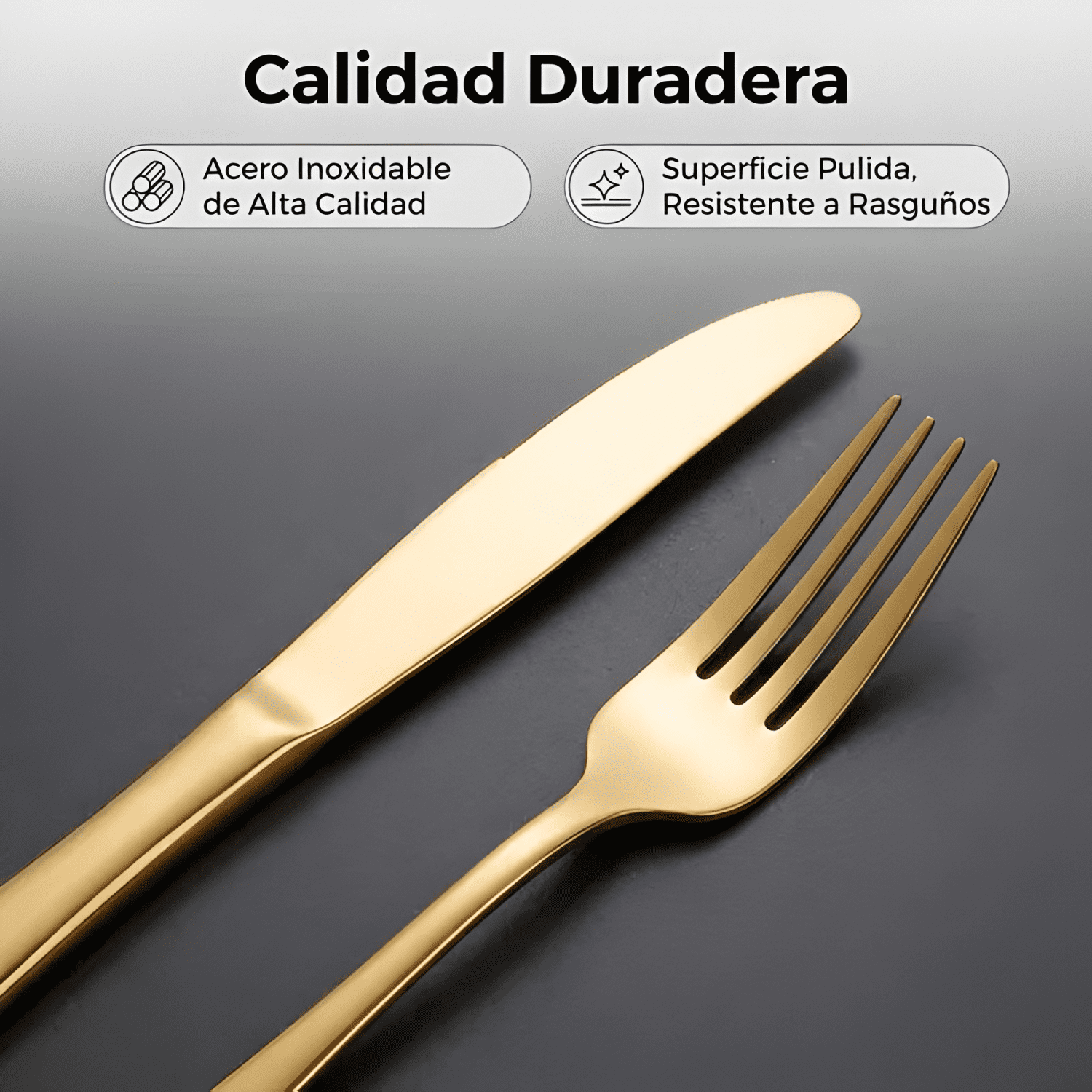 Set cubiertos acero inoxidable 24 piezas Dorado-2