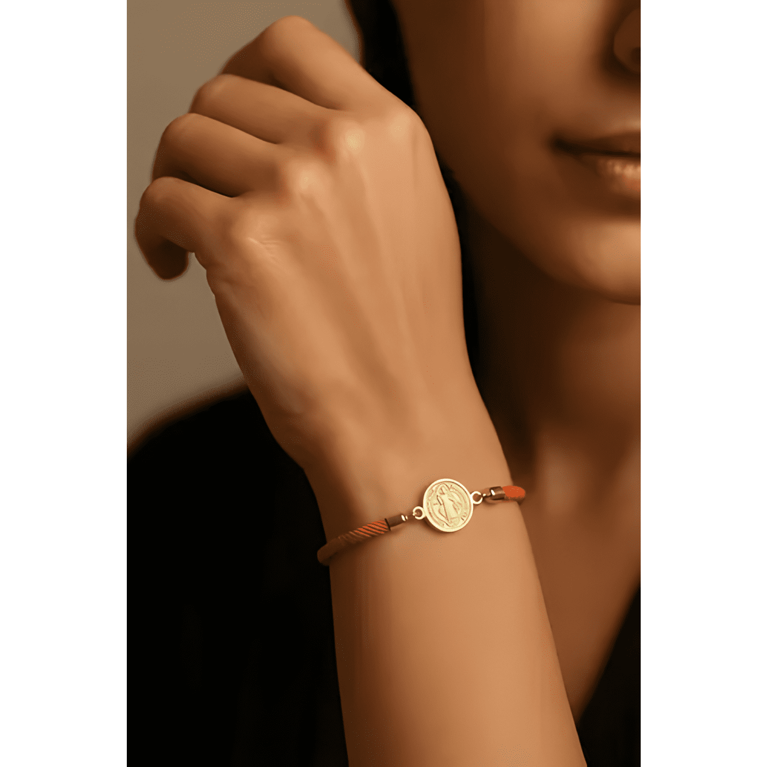 Pulsera cordón san benito baño de oro protección mal Rojo-2