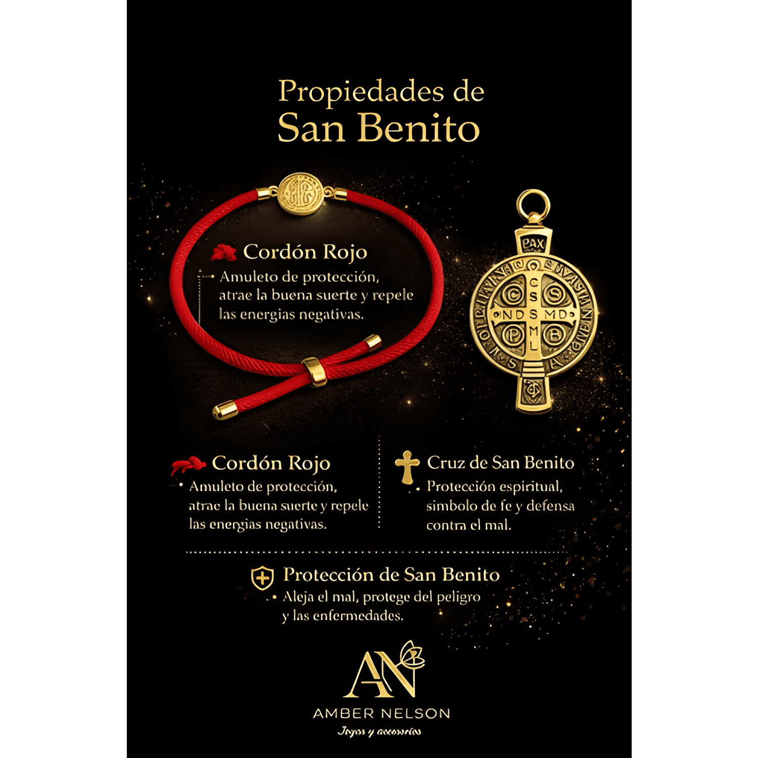 Pulsera cordón san benito baño de oro protección mal Rojo-3