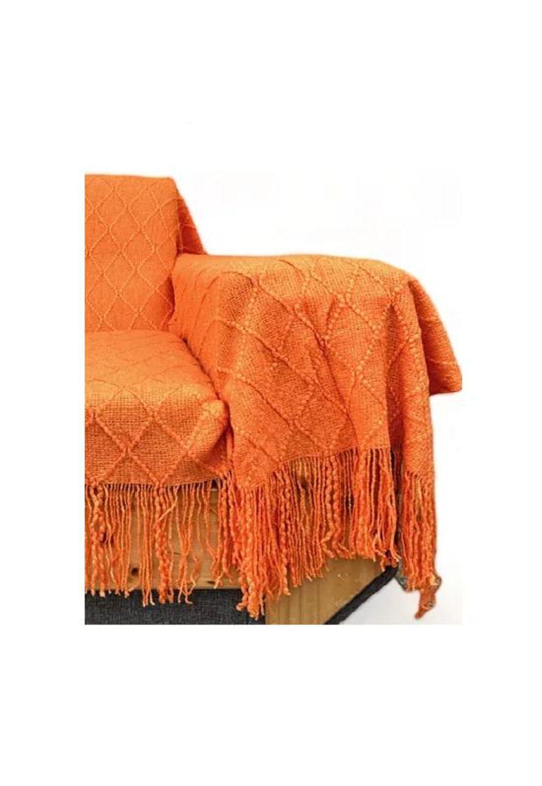 Manta decorativa tejida para sillón, piecera o cama color naranja-0