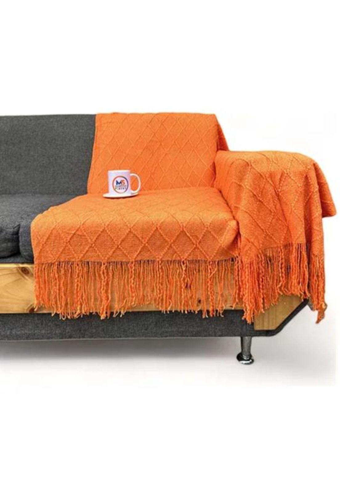Manta decorativa tejida para sillón, piecera o cama color naranja-1