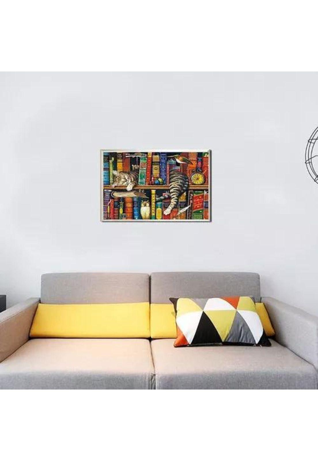 Rompecabezas 70x50cm gato y libros, multicolor-3