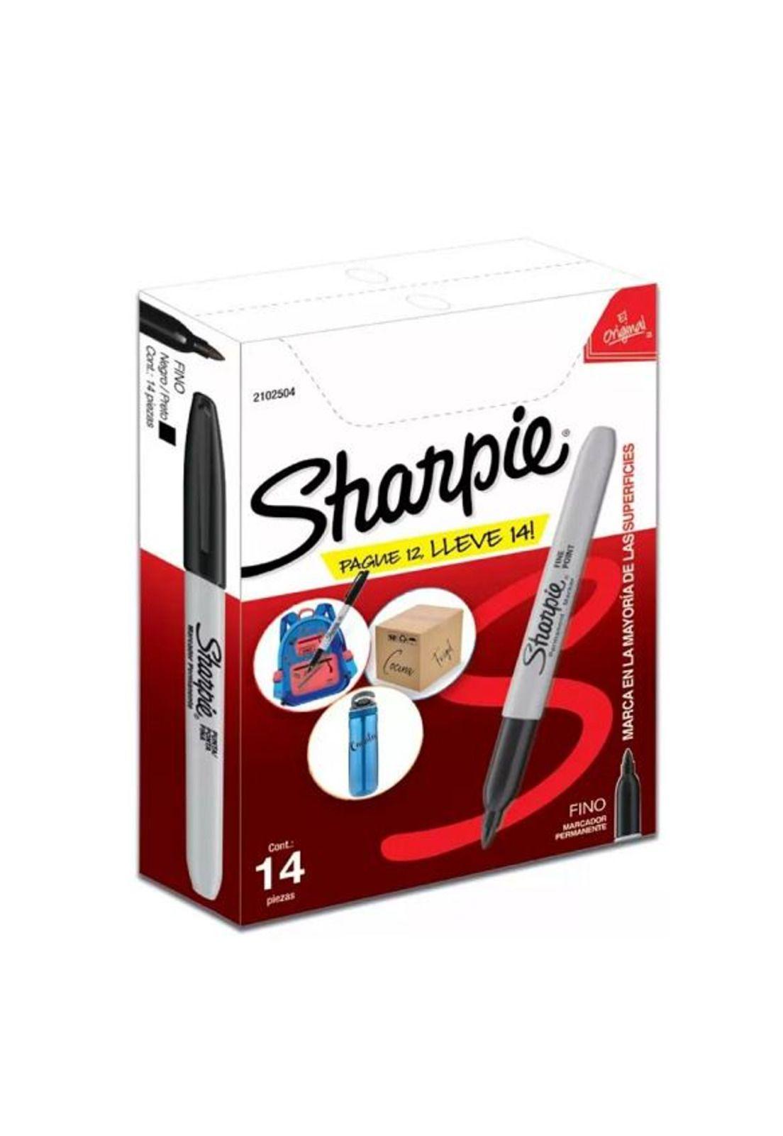 Marcador Permanente Sharpie Punta Fina Negro Caja X12+2-2