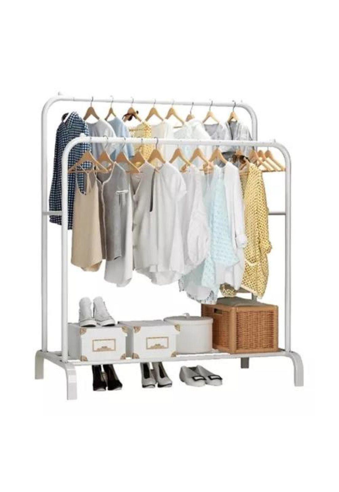 Perchero armable metálico para ropa doble blanco-0