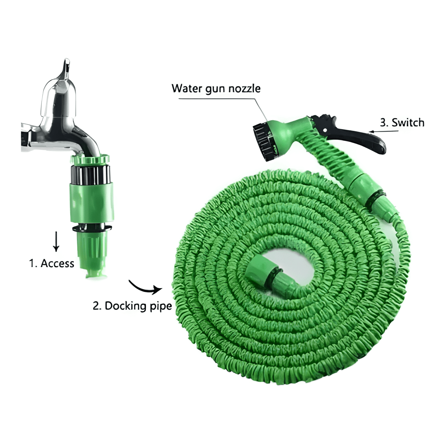 Manguera riego retráctil expandible 15M Verde-3