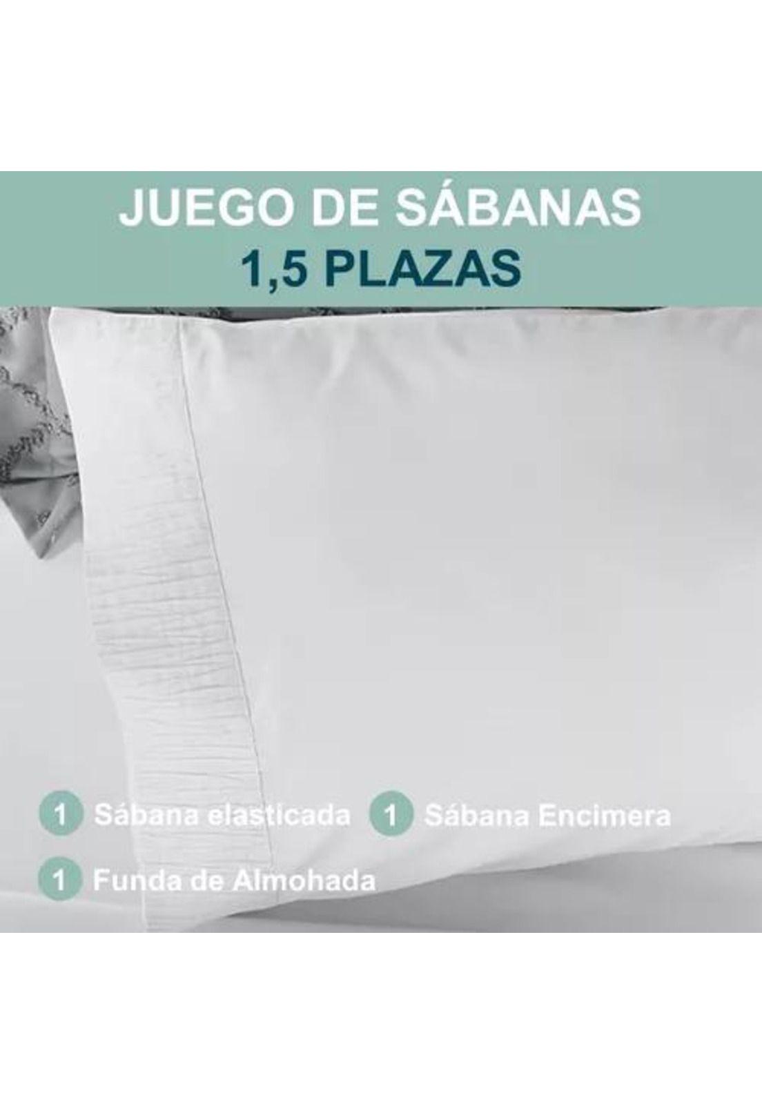 Sábanas 300 hilos, 1.5 plazas + funda almohada, color blanco-2