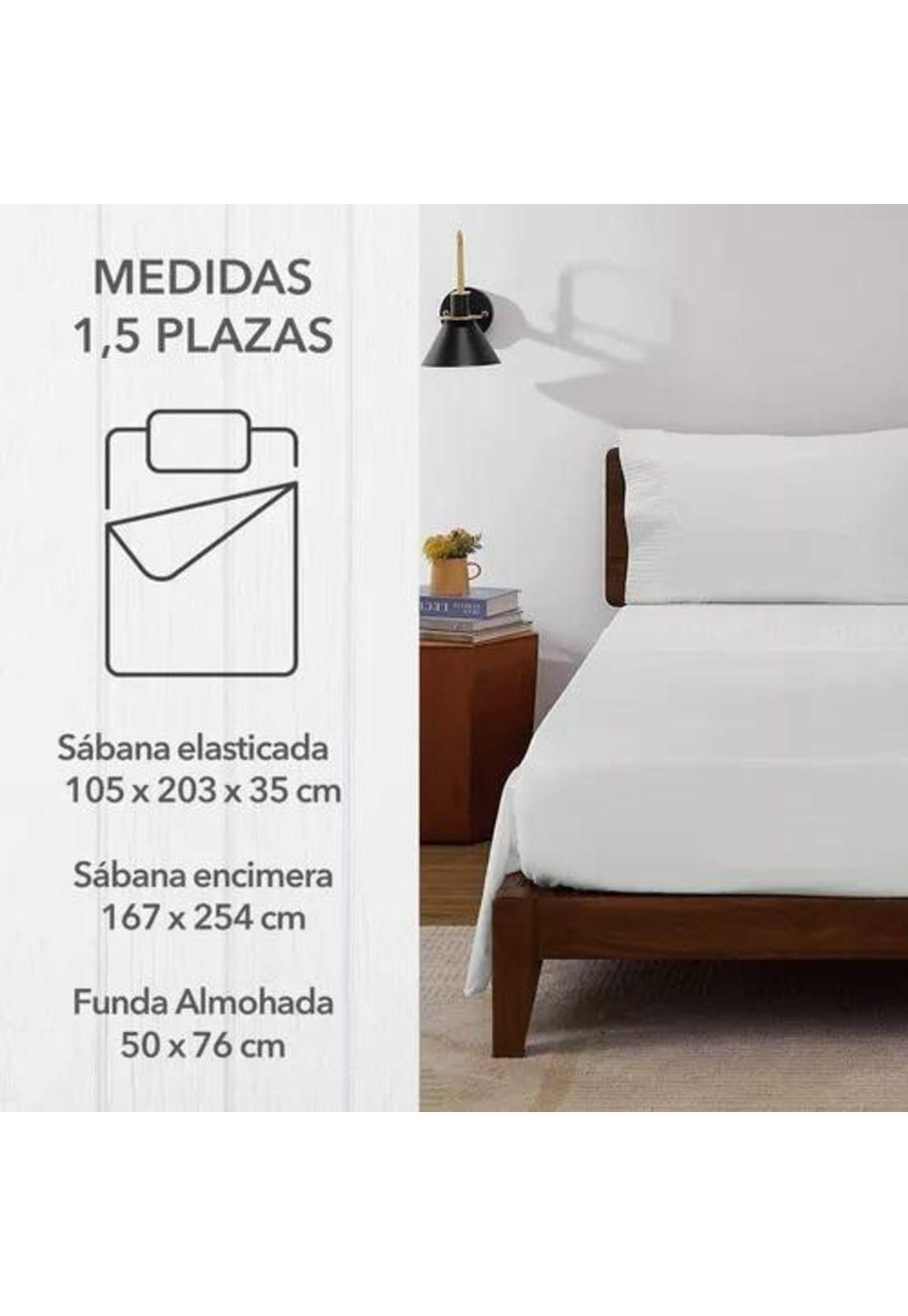 Sábanas 300 hilos, 1.5 plazas + funda almohada, color blanco-3