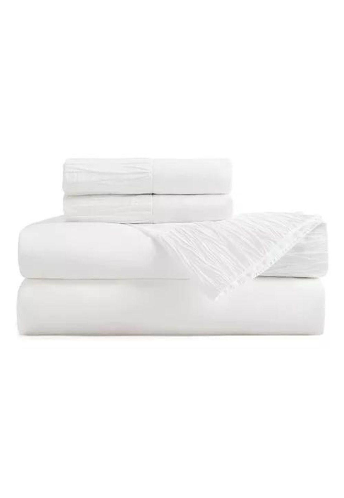 Sábanas 300 hilos, 1.5 plazas + funda almohada, color blanco-9