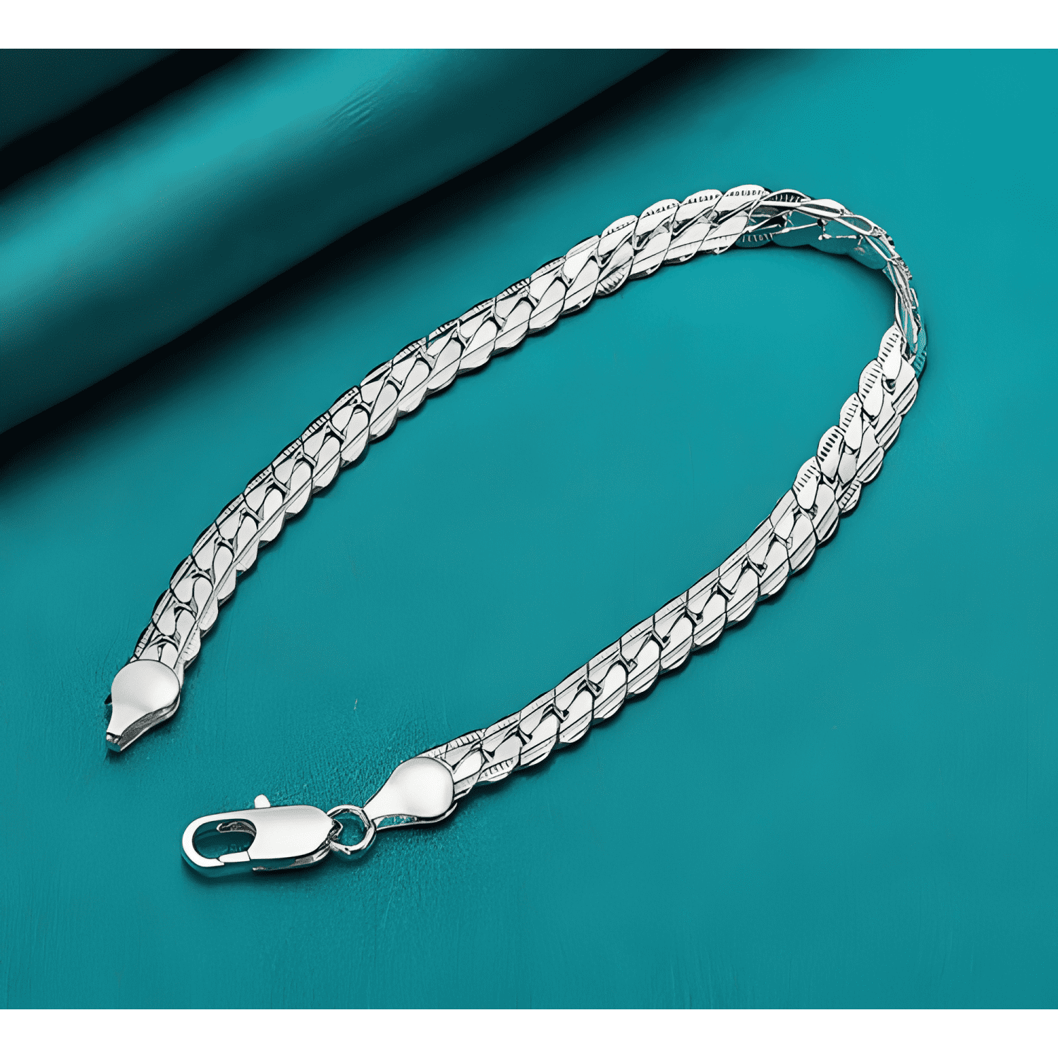 Pulsera grumet plana plata 925 unisex regalo #14-2
