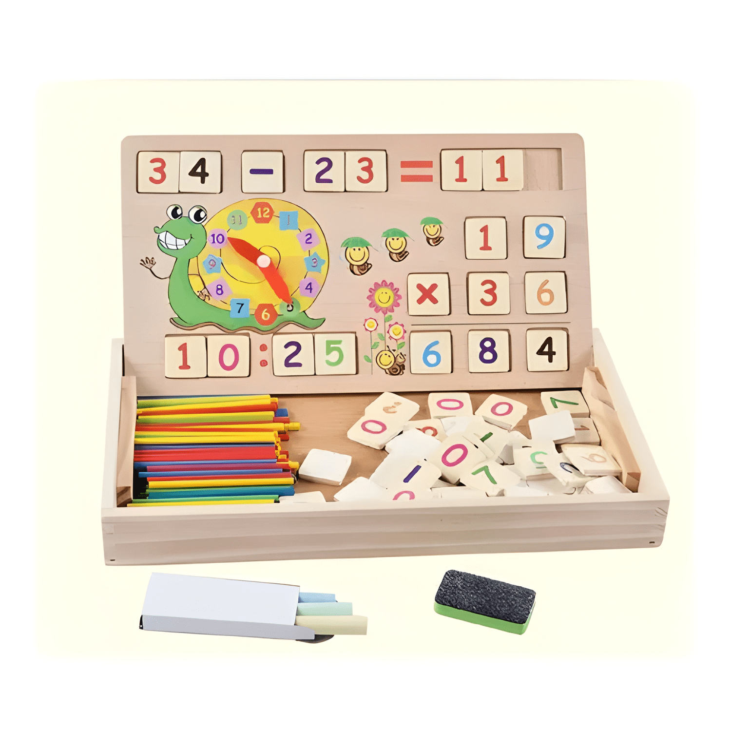 Reloj pizarra numerica de madera didactico montessori-0