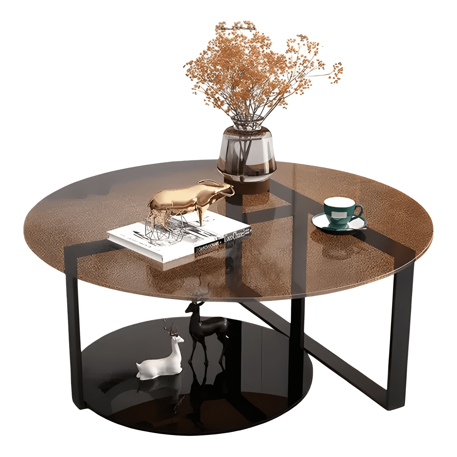 Mesa De Centro Redonda Vidrio Ahumado Moderna 80cm-0