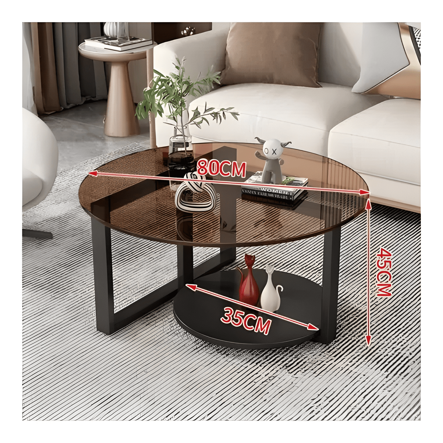 Mesa De Centro Redonda Vidrio Ahumado Moderna 80cm-1