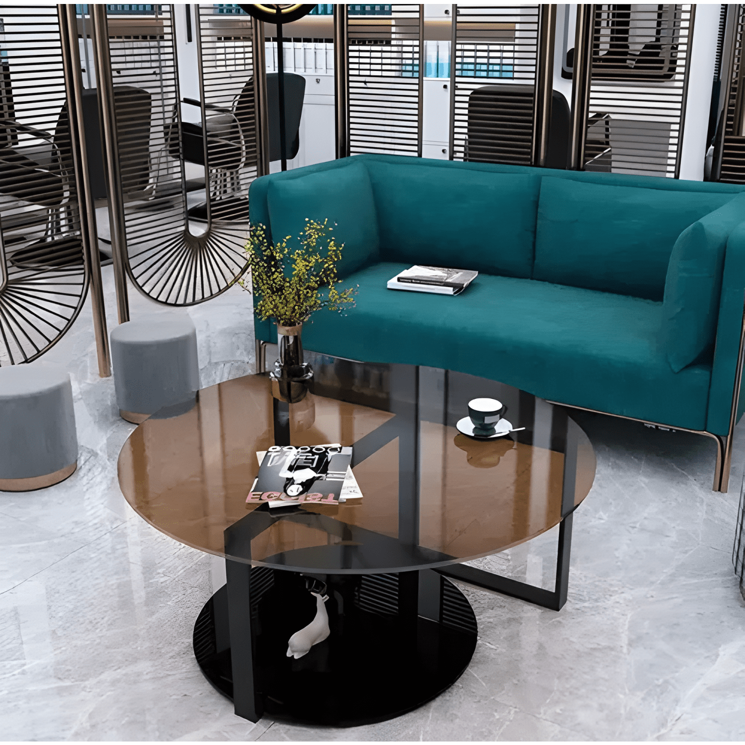 Mesa De Centro Redonda Vidrio Ahumado Moderna 80cm-2