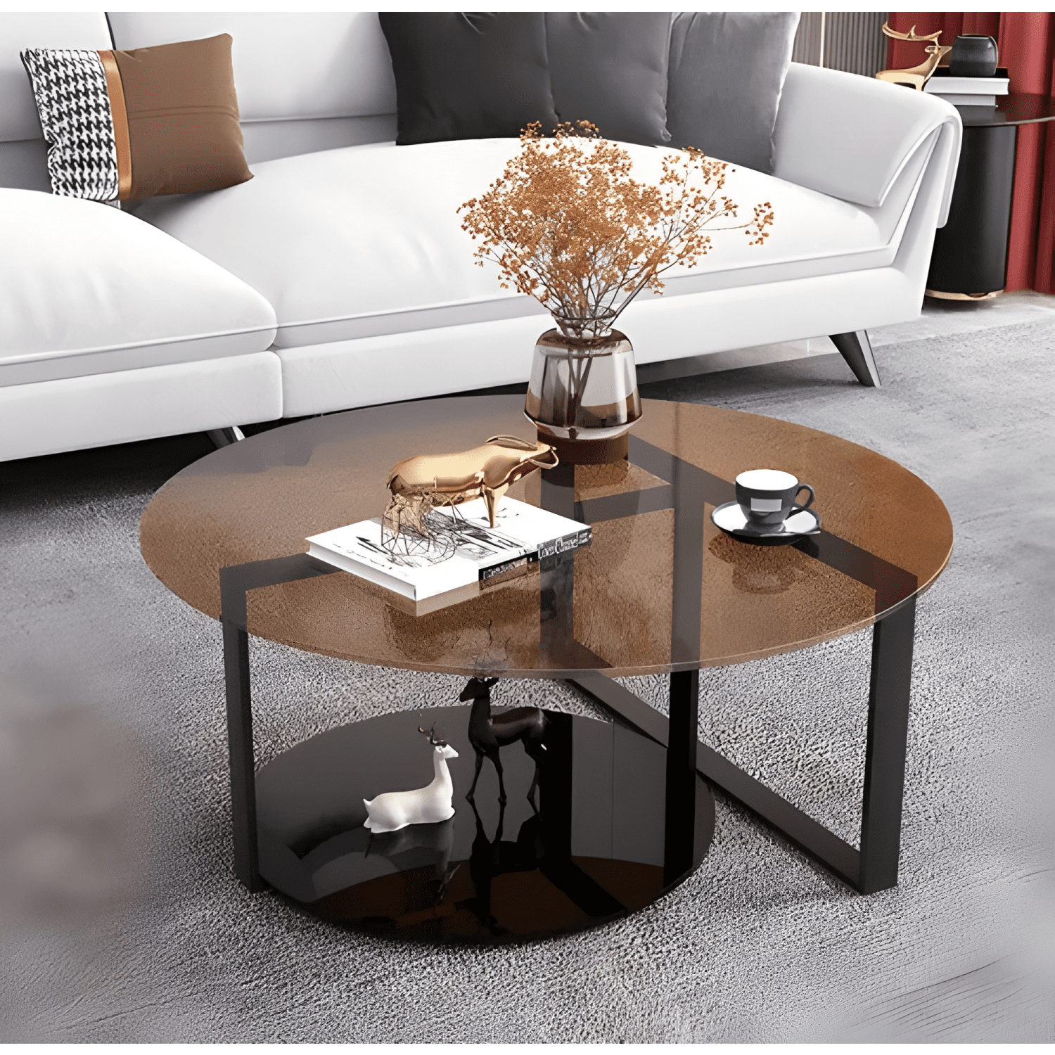 Mesa De Centro Redonda Vidrio Ahumado Moderna 80cm-4