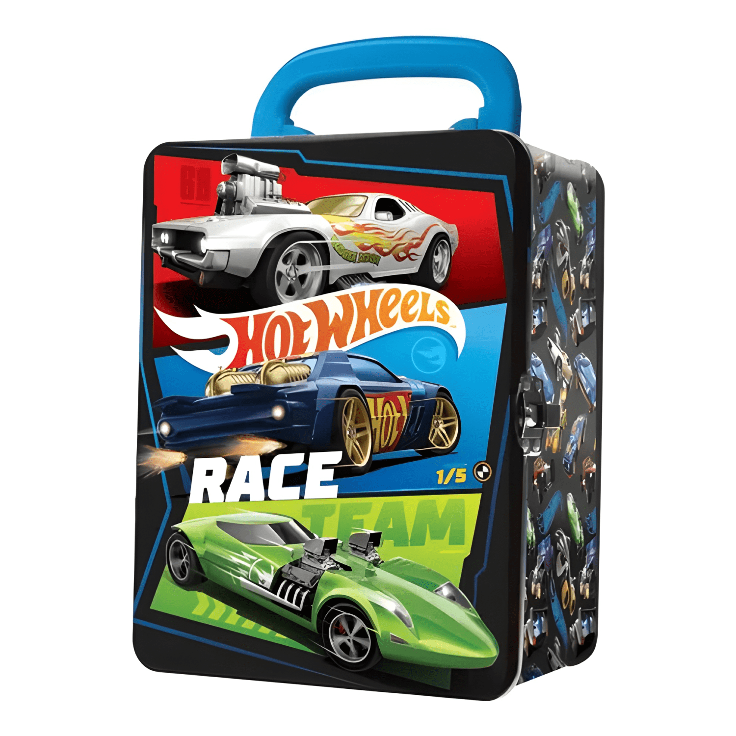 Pack 3 autos Hot Wheels con caja metálica porta autos-3