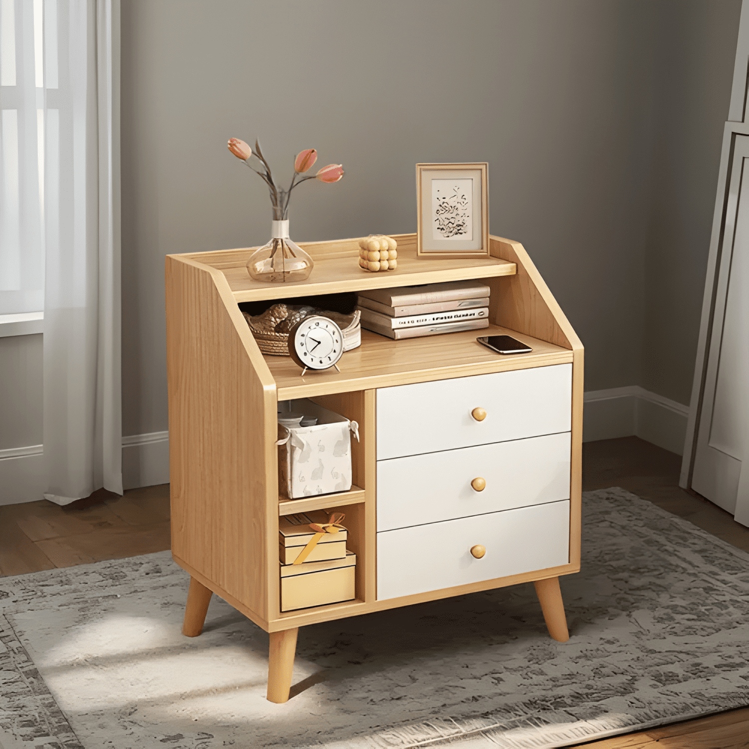 Velador dormitorio 4 niveles y 3 cajones 50x30x61cm #13-1