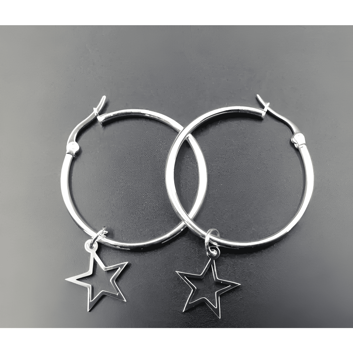 Aros Argollas C-dije Estrella Acero Quirúr Argaces 30mm 1pr-2