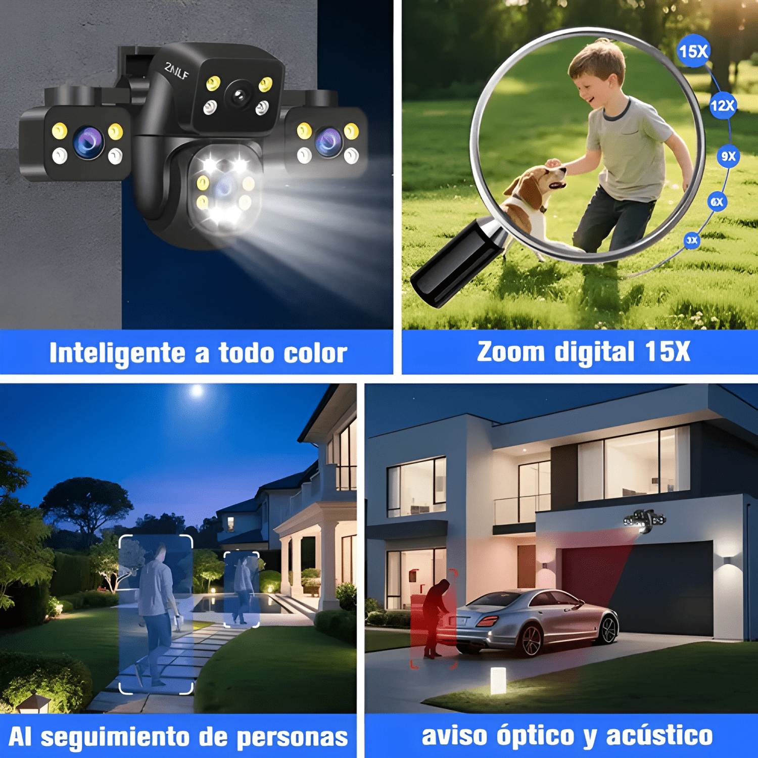 2nlf® Cámaras de Seguridad Wifi Exterior Ip 360° Tres Lentes-2